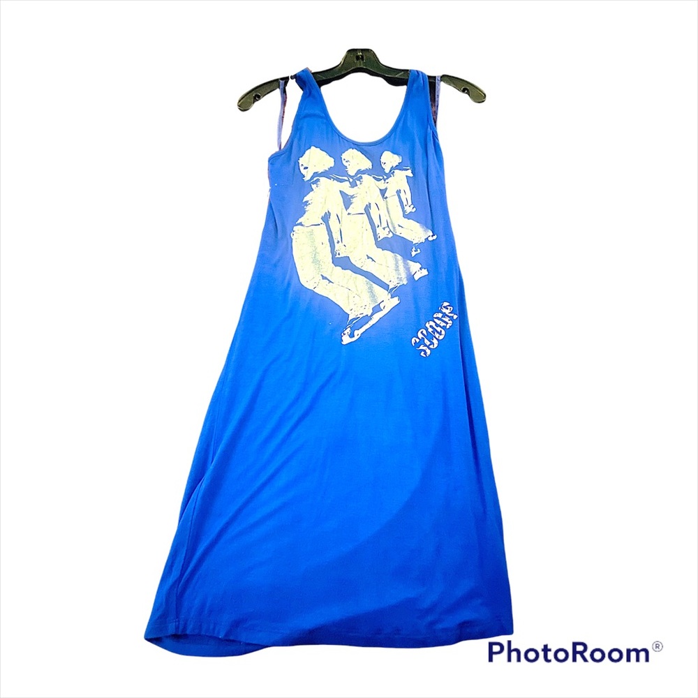Scoop LLC halter back beaded blue dress